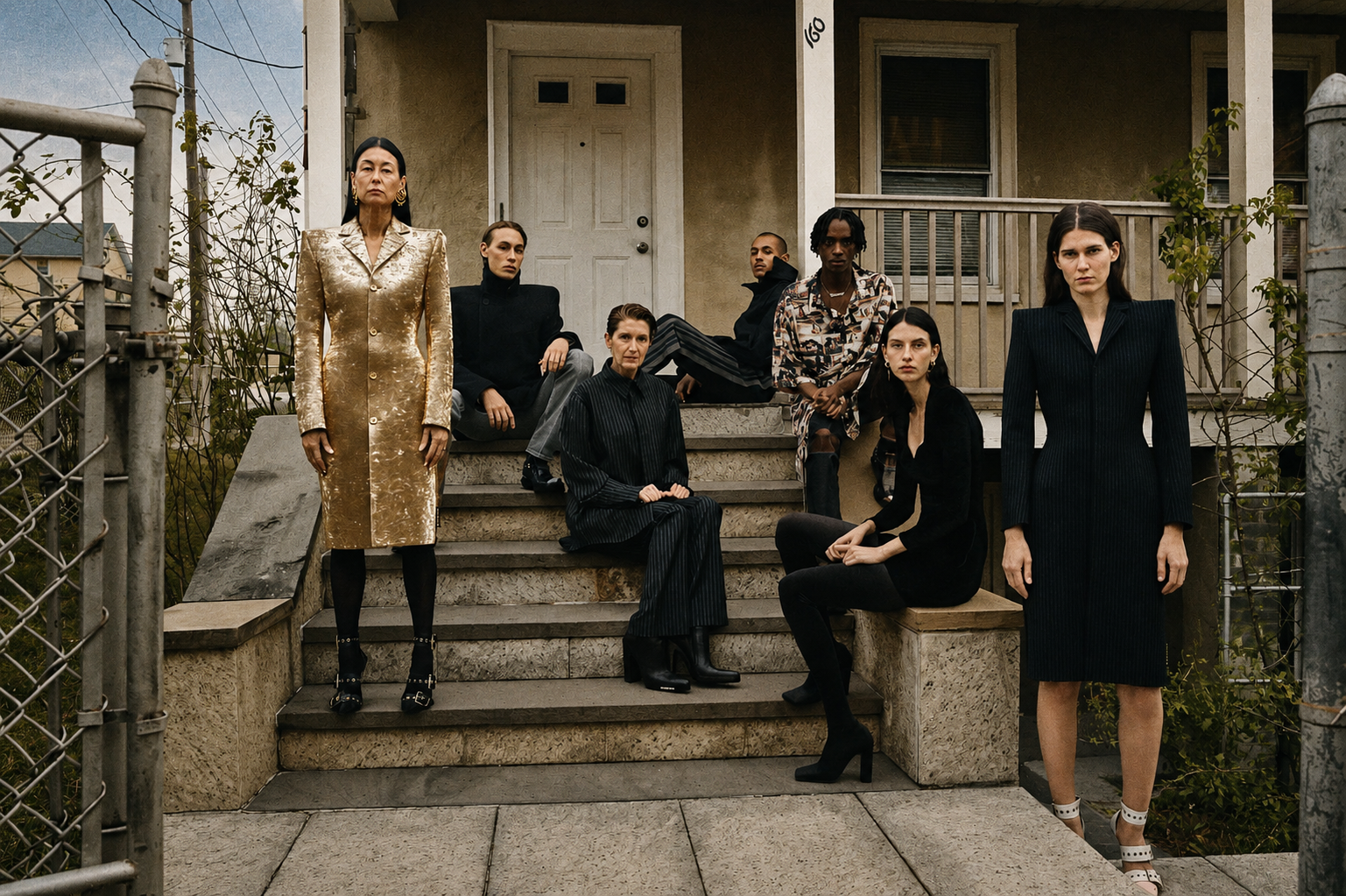 Campagne Balenciaga — groupe sur un perron