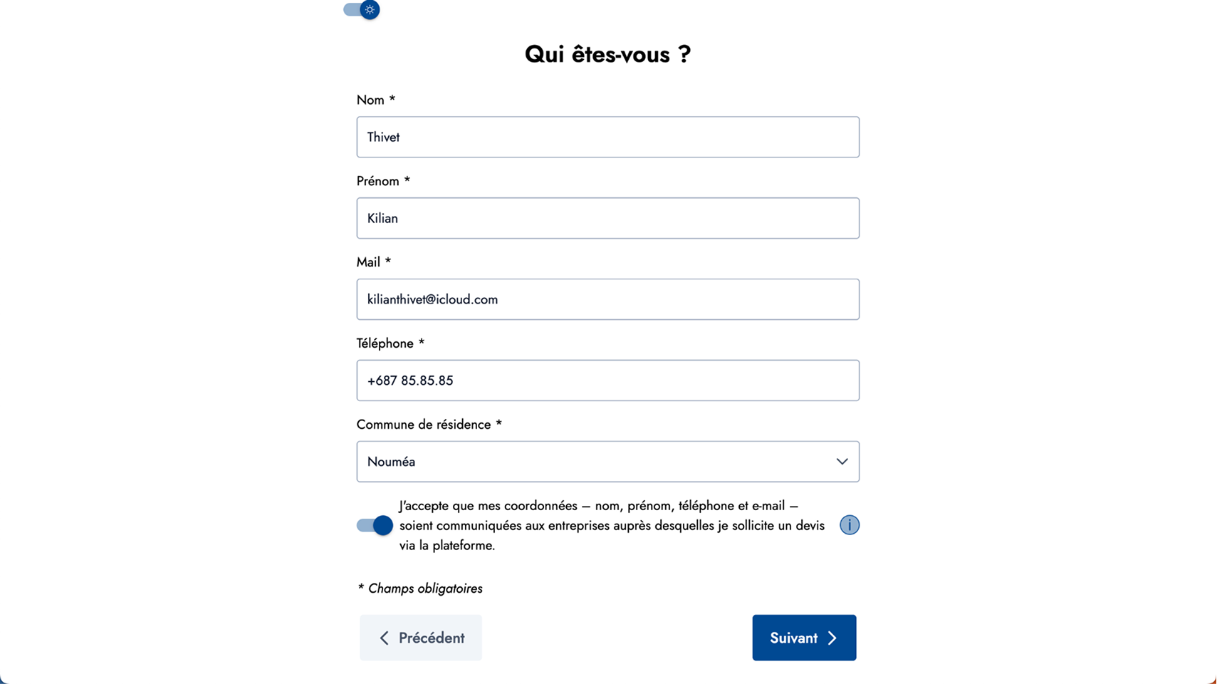 Création compte