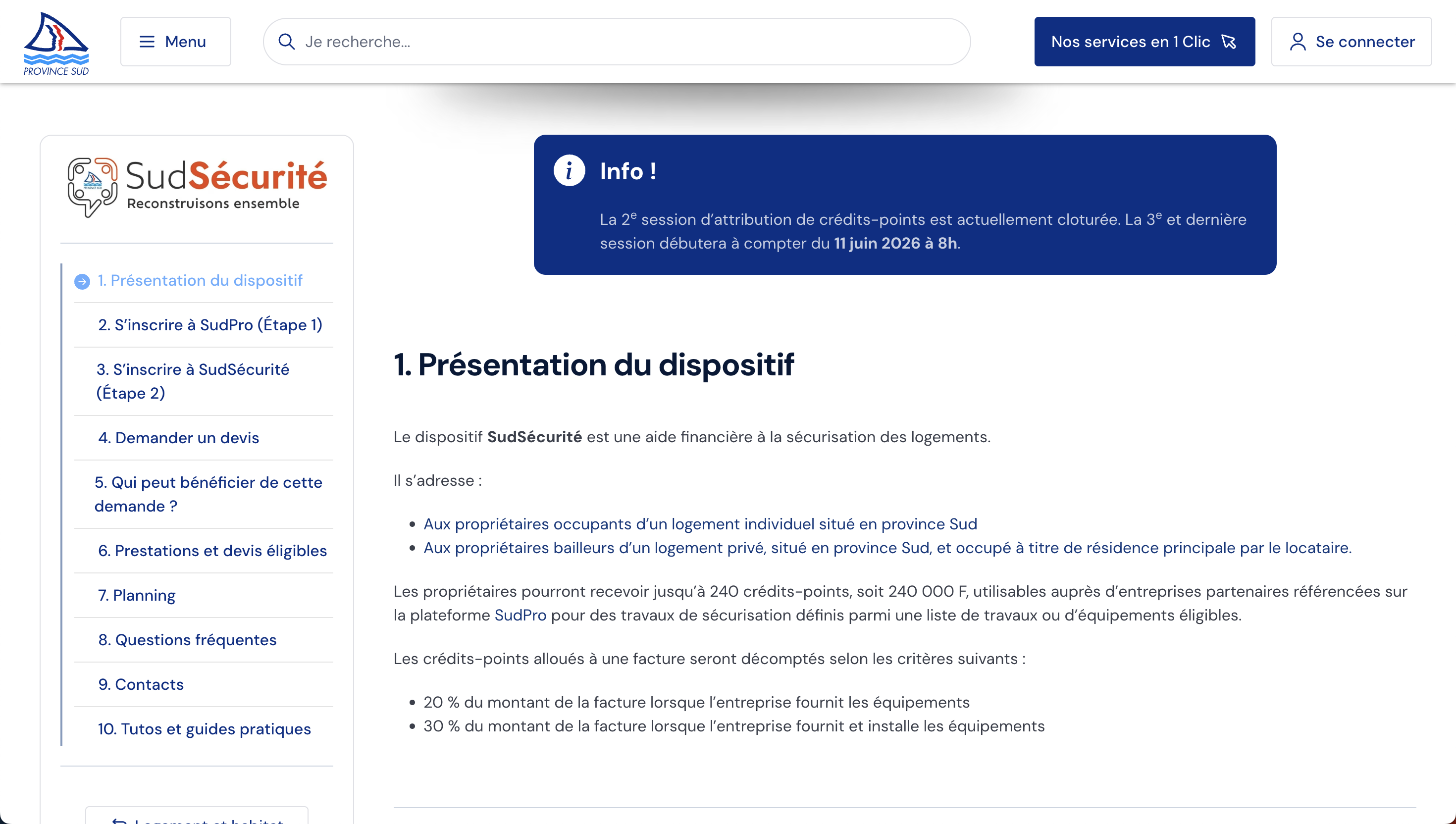 Page centrale des services