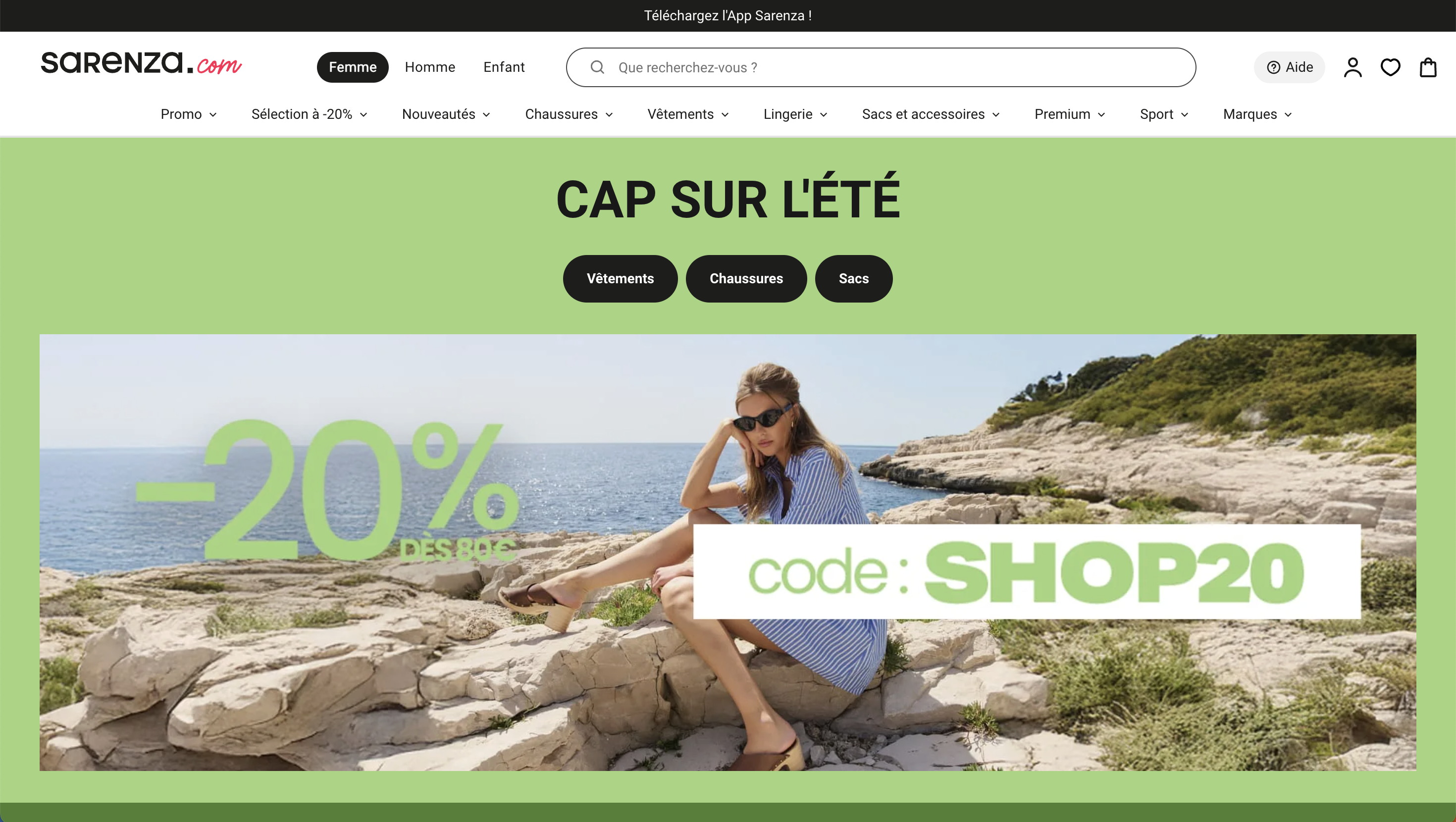 Barre d'info Sarenza, version desktop
