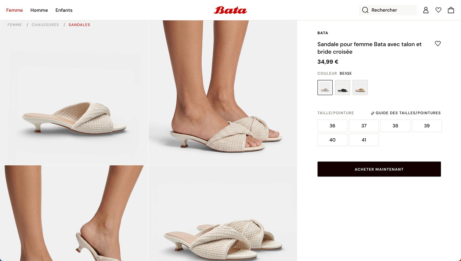 Bata, page produit, mosa&iuml;que d'images