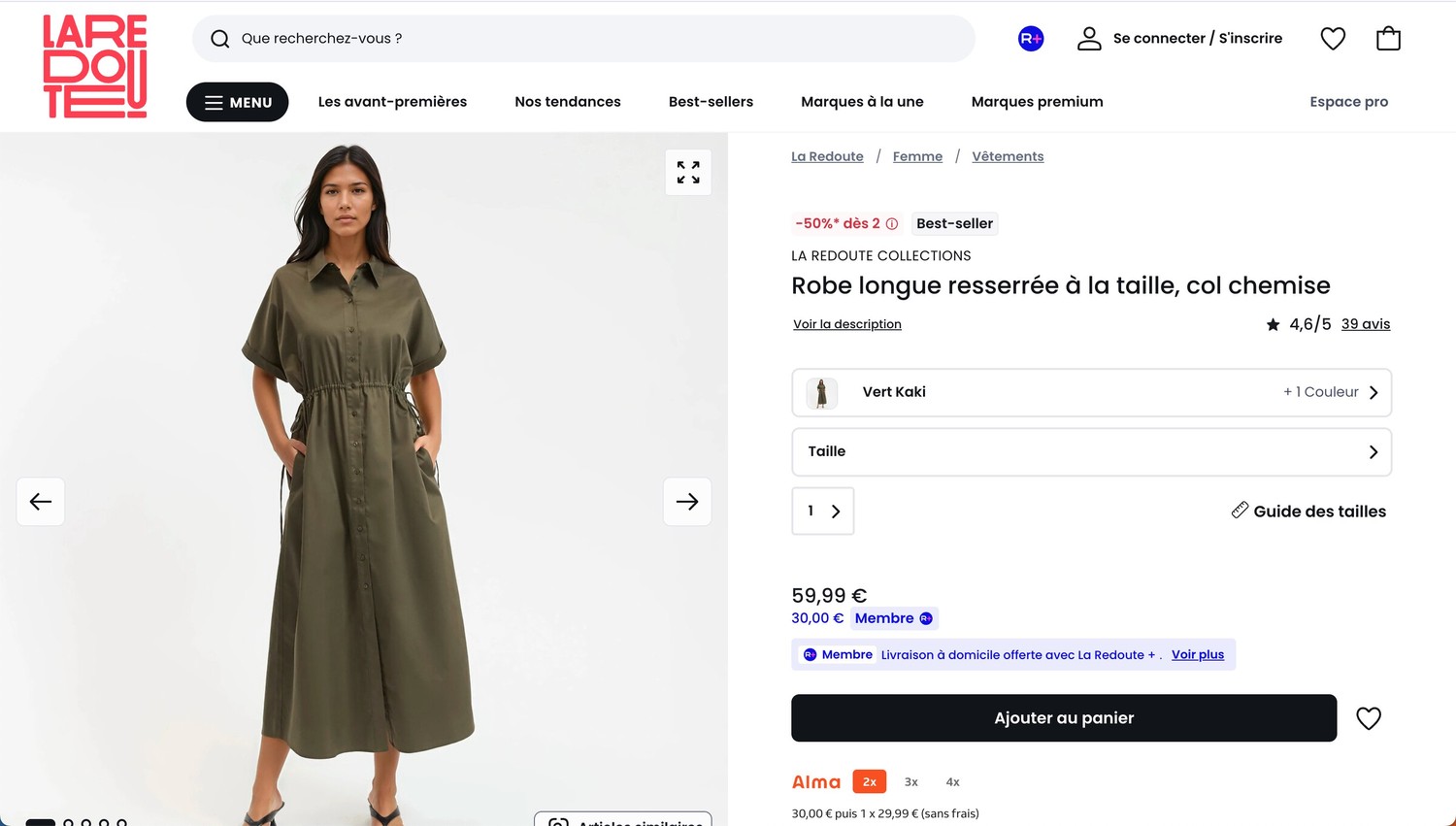 La Redoute, page produit, slider &agrave; fl&egrave;ches
